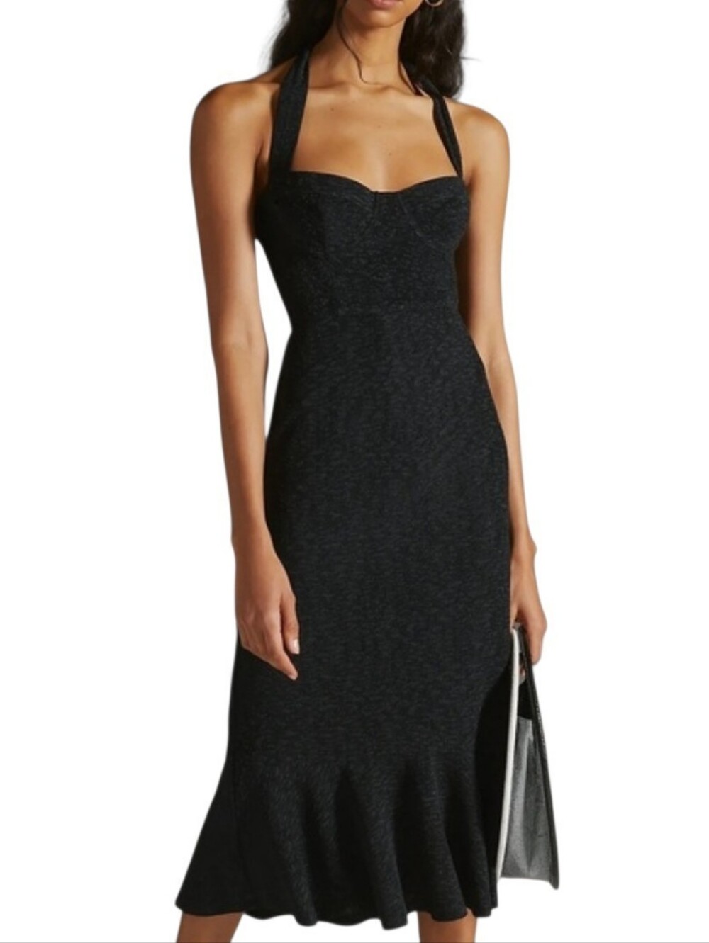 Anthropologie Hutch | Women's Classic Black Halter Corset Midi Dress (Size XL)